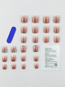 24 件短方形漸層果凍粉紅美甲假指甲套裝 - 彩色 - 查看 2