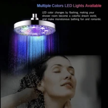 8 Inch Round Rain Shower Room LED Shower Head 7-Color Automatic Light Change Shower Head, G1/2 Shower Head - Silver - View 2