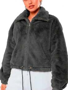 Shendy Vendy Women's Jacket Soft Plush Jacket Thermal Lining - 深灰色 - 查看 3
