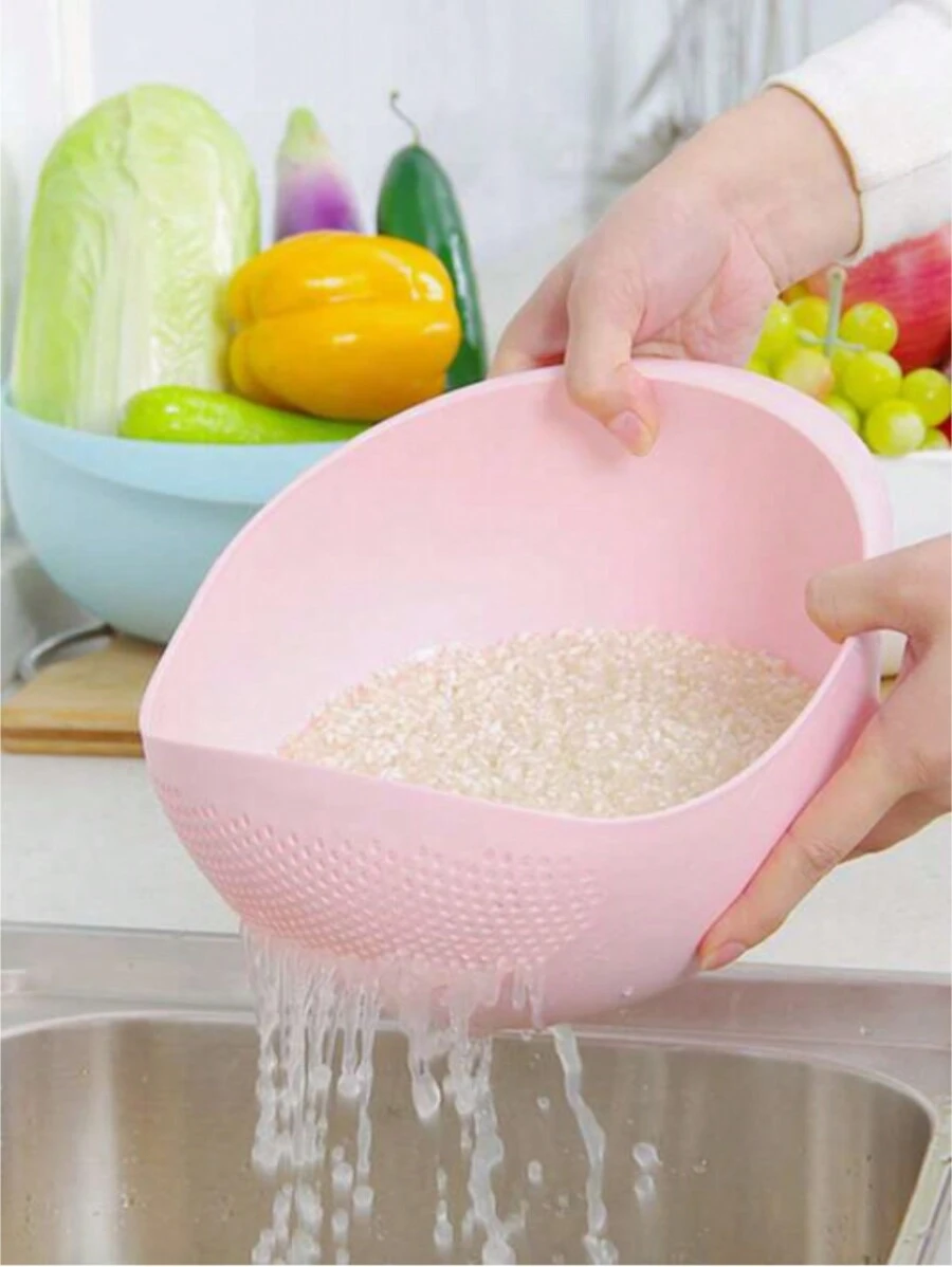 Multifunctional Rice Washing & Draining Basket, Kitchen Tools For Fruits & Vegetables - Pink - View 1