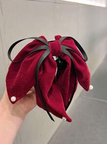 1个深红色优雅毛绒蝴蝶结发夹，饰有仿珍珠，适合日常、休闲、派对等场合，也适合上学、作为情人节配饰。这款发夹是秋冬季女士度假装扮的理想之选，也是送给女性的情人节礼物，适合夏季海滩、假日、旅行、节日、生日等场合。 - 酒紅色 - 查看 4