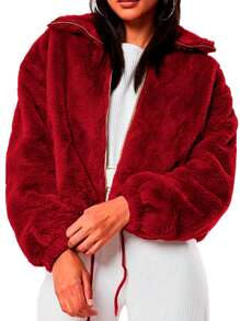 Shendy Vendy Women's Jacket Soft Plush Jacket Thermal Lining - 紅色 - 查看 2