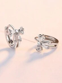 1 Đôi bông tai nơ xinh xắn đính đá Zirconia, thích hợp cho nữ giới đeo hàng ngày (Bông tai nhỏ nhắn và dễ thương) - Bạc - Xem 4