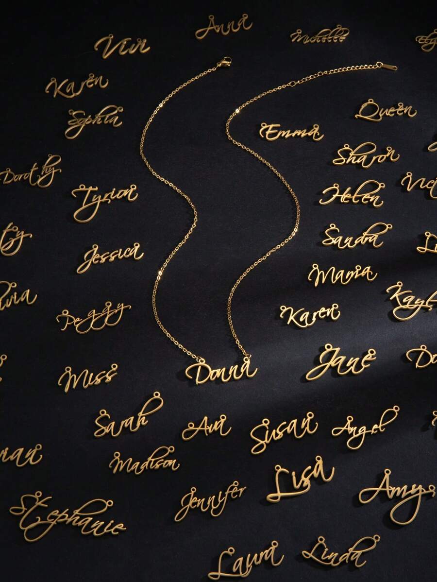 1件女士個性化項鏈女士定制名字項鏈吊墜首飾禮物 - 金黃色 - 查看 1