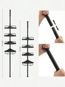 SONGMICS Étagère de Douche Réglable en Hauteur, 4 Niveaux, Étagère d'angle Télescopique, Hauteur 85 à 305 cm, Rangement de Salle de Bain, Noir - Noir - Voir 5