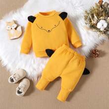 Traje Lindo Para Bebé Niño Con Forro Polar Grueso E Impreso Con Gráficos Animados - Amarillo - Ver 1