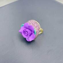 2pcs/Set Women's Decorative Handmade Soft Pottery Flower Bracelet And Ring Set With Green Crystal & Czech Diamond, Vintage Bronze Inlay, Fashionable &