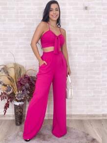 Women Two-Piece Outfits - 玫紅色 - 查看 1