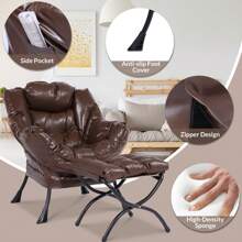 MEETWARM Modern Upholstered Lazy Chair, Accent Contemporary Lounge Chair, Single Leisure Sofa Chair With A Side Pocket, Armrests And Thick Padded Back For Living Room