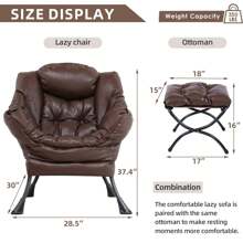 MEETWARM Modern Upholstered Lazy Chair, Accent Contemporary Lounge Chair, Single Leisure Sofa Chair With A Side Pocket, Armrests And Thick Padded Back For Living Room