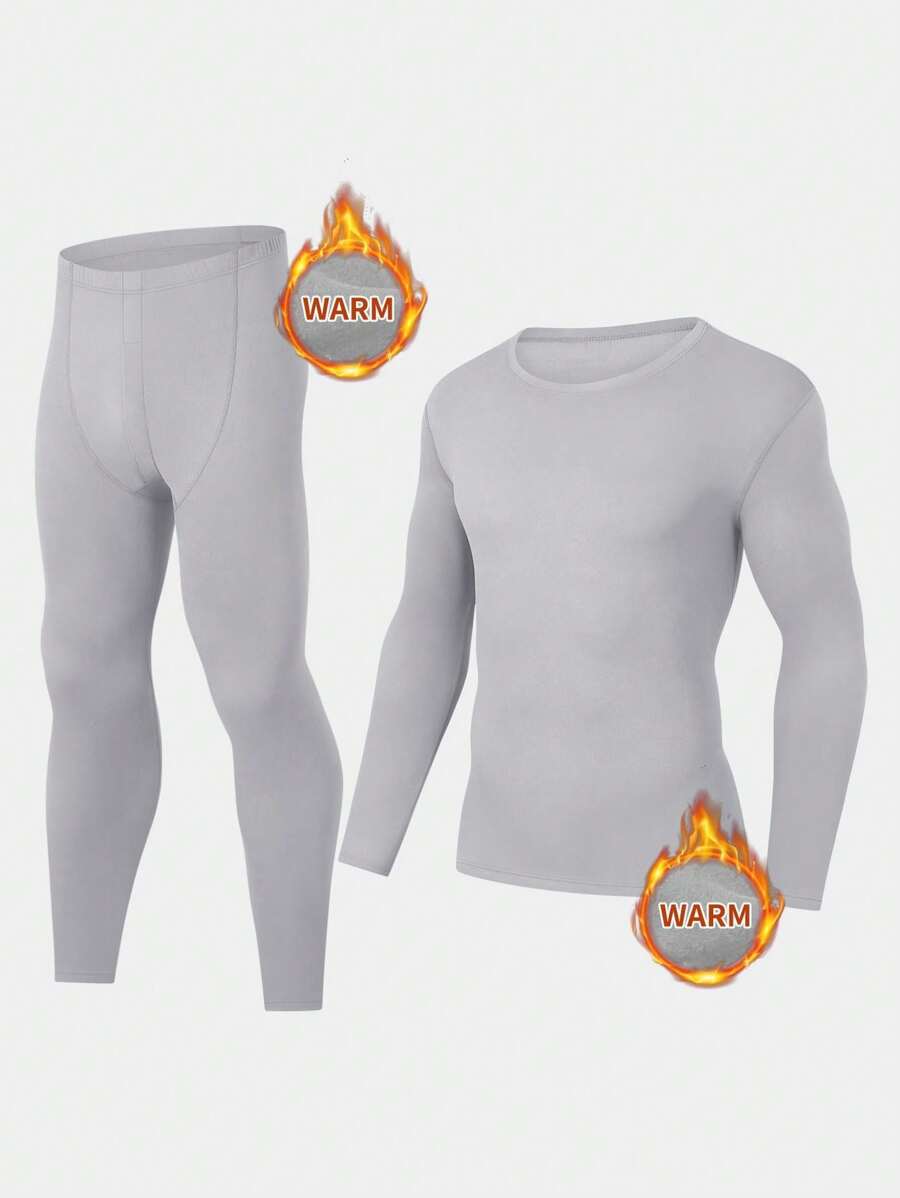 Men's Stylish Leisure Warm Underwear Set For Autumn And Winter, Long Sleeve Top And Long Johns