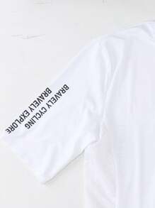 HISERWA Slogan Print Stand-Up Collar Short Sleeve Cycling Jersey With Zipper Top