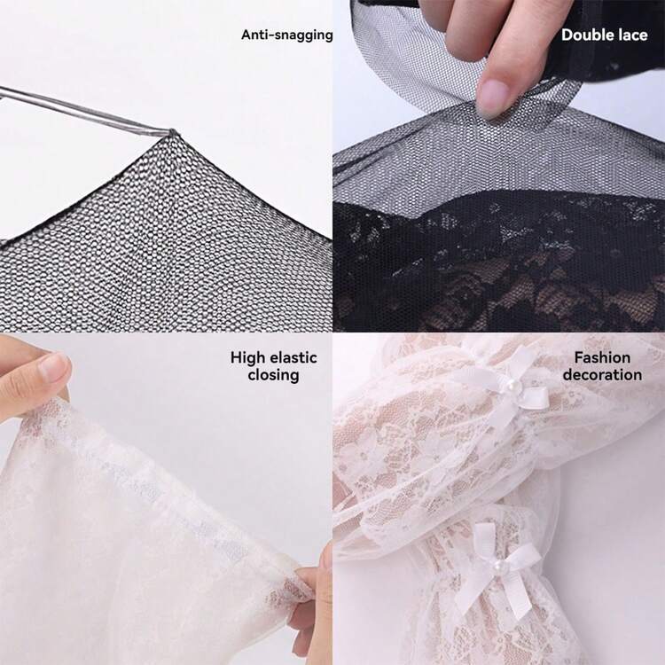 1 pieza de protección solar contra rayos UV en estilo de verano con doble capa y encaje en las mangas, moda coreana, transpirable y protectora contra los rayos del sol - Multicolor - Añade 6