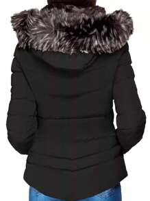 Shendy Vendy Women's Jacket Warm Polyester With Fur-Like Collar - Black - View 3
