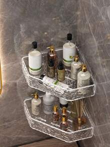 1pc Glacier Textured Wall Shelf For Bathroom; Corner Shower Caddy With No Drilling Required For Bathroom; Over-Toilet Storage Rack For Toilet; Makeup & Skincare Organizer For Washbasin; Wall-Mounted Storage Rack For Kitchen Home Bathroom Decor Bathroom Organizer Fall Decor Back To School Bathroom - Transparent White - View 4