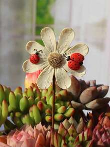 4入組樹脂手繪菊花花盆裝飾,色彩豐富,可愛的瓢蟲和向日葵花盆裝飾 - 彩色 - 查看 6