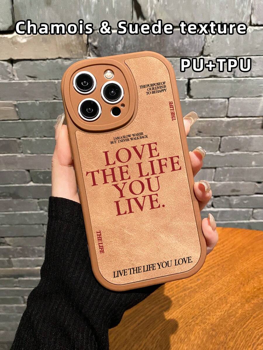 1pc Motivational Letter Printed Camera Lens Wrapped Brown Velvet Skin