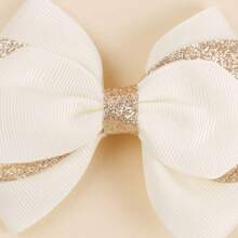 2入組/套長尾兒童髮夾,實色皮革閃亮織物蝴蝶結裝飾髮飾。完美的公主髮夾帶有可愛閃亮的絲帶,適用於女孩派對和禮物！ - 淺藍色 - 查看 4