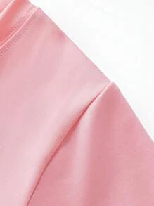 少女字母印花圓領短袖T恤 - 粉色 - 查看 5