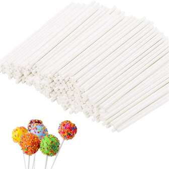100pcs White Lollipop Sticks, 3.93" Paper Stick Suction Sticks, For Cake Pops, Cupcake Decorating, Candy Melts, Chocolate, Cookies, Desserts (3.5mm Diameter) School Supplies Food Bag Food Box Suitable For Candy Chocolate Cookies Etc.