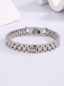 1條簡約不鏽鋼皇冠細節手鍊 - 銀色 - 查看 3