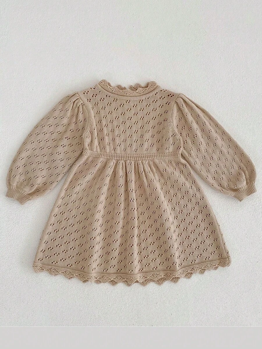 Baby Girl New Solid Color Knit Princess Dress, Spring/Autumn - Apricot - View 1