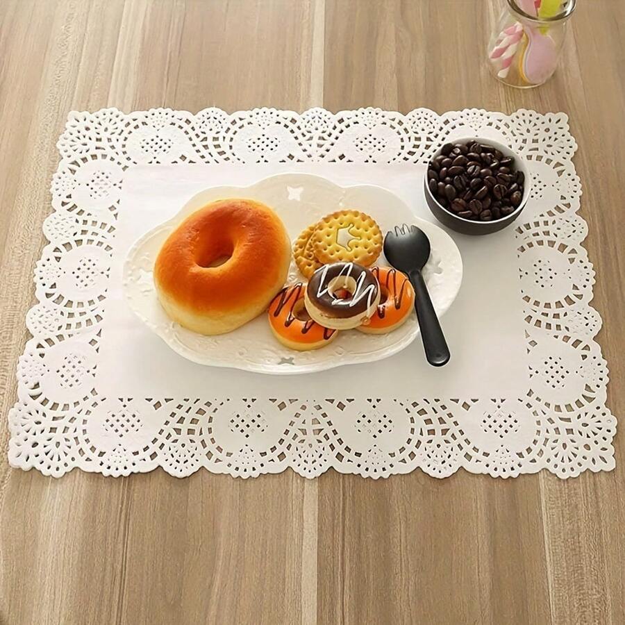 100入組白色花邊紙质提菜垫,方形紙质提菜垫,用于桌子婚禮生日蛋糕甜點食品餐具裝飾 - 軍綠色 - 查看 1