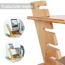 Bamboo Standing Monitor Stand Desk Convertor Riser For Monitor Adjustable Height Standup Desk Top Laptop Workstation With Phone Headset Holder - 天然竹子 - 查看 3