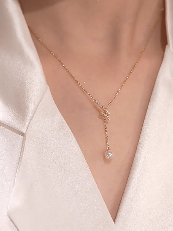 GAGAFEEL 1 Pc Elegant Exquisite S925 Sterling Silver  Faux Pearl Pull Tassels Pendant Necklace 40+5cm For Women Girl Daily Wear Dating Gifts Wedding Engagement Bridal Jewelry