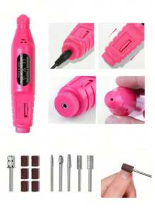 Manicure Set With UV Lamp And Nail Drill Machine UV LED Light For Gel Nails & Nail Drill Machine & File & Grinding Head & Finger Splitter Set - Pink - View 7