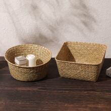 1pc Natural Seagrass Hand-Woven Four-Season Storage Basket For Picnic, Festive Gathering, Garden, Outdoor, Patio, Living Room, Kitchen, Bedroom, Closet, Bathroom, Cosmetic Organizer. - Primary Color - View 3