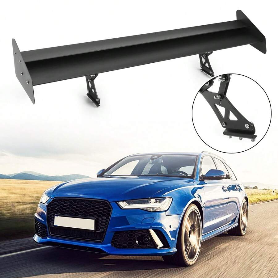 Universal Aluminum Adjustable Double Deck GT Rear Trunk Wing Spoiler Black - Black - View 1