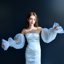 1pair Puff Mesh Bridesmaid/Bride Sleeve Cover Arm Accessory For Photoshoot And Formal Occasions - White - View 5