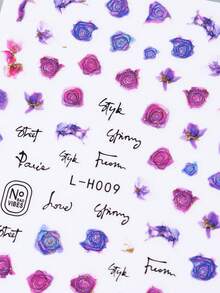 FULL BEAUTY 2入組墨紫色開花花朵指甲貼紙和貼紙,閃閃發光粉紅色大理石線條抽象魅力畫貼紙裝飾美甲