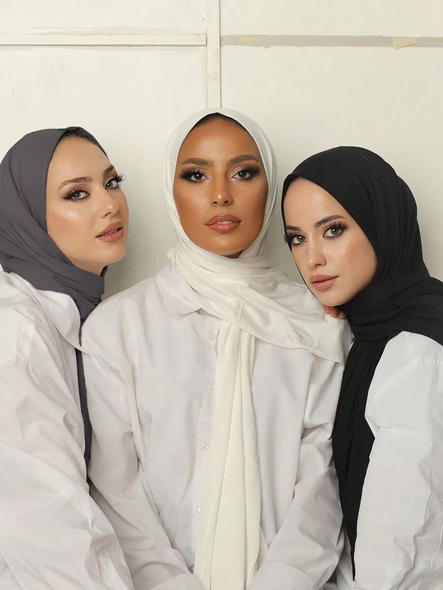 3pcs/Set Jersey Hijabs Pack, Classic Solid Color Silky 170*60cm Long Scarf Instant Headcover Shawl, Suitable For Daily Casual, Outing, Gift