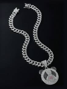 1pc Full Diamond Set Hip Hop Chain With Silver-Tone Hip Hop Pendant For Men's Daily Wear - Silver - View 7