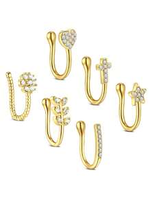 CIZME 6入組假鼻環cz非洲鼻袖金色仿鼻環夾在鼻子上的珠寶,非穿孔珠寶女士專用 - 假鼻環 - 查看 4