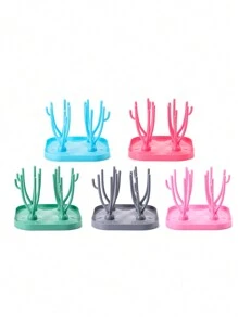 1pc Coral Tree Style Baby Bottle Drying Rack With Drainer, Storage Box For Baby Bottles - Green - View 6