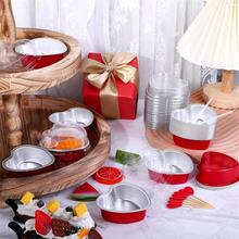 20pcs Valentine's Day Aluminum Foil Cake Heart Shaped Cupcake Cup With Lids Wedding Anniversary Party Bakery - Red - View 1