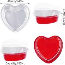 20pcs Valentine's Day Aluminum Foil Cake Heart Shaped Cupcake Cup With Lids Wedding Anniversary Party Bakery - Red - View 7