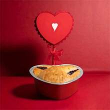 20pcs Valentine's Day Aluminum Foil Cake Heart Shaped Cupcake Cup With Lids Wedding Anniversary Party Bakery - Red - View 3