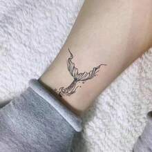 暫時性紙質刺青,2張簡單的魚尾設計刺青貼紙,別緻的櫻花花紋刺青貼紙,女士肩膀和手臂上的小型一次性身體裝飾,草本防水,可持續7-15天 - 藍色 - 查看 4