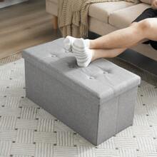 76*38*38cm Pull Point Linen MDF Foldable Storage Footstool Dark Grey - Grey - View 4