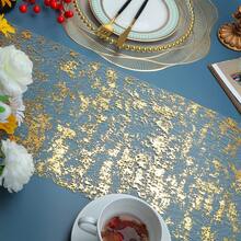 1pc Metallic Hollowed-Out Fish Net Table Runner, Luxuriously Polyester Gold Foil Table Runner For Weddings, Festivals, Parties, Family Gathering - Gold - View 4