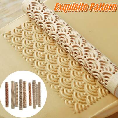 1入手工陶瓷壓花工具,帶精緻圖案,適用於陶瓷工藝師。也可以用於糕點烘焙和餅乾雕刻