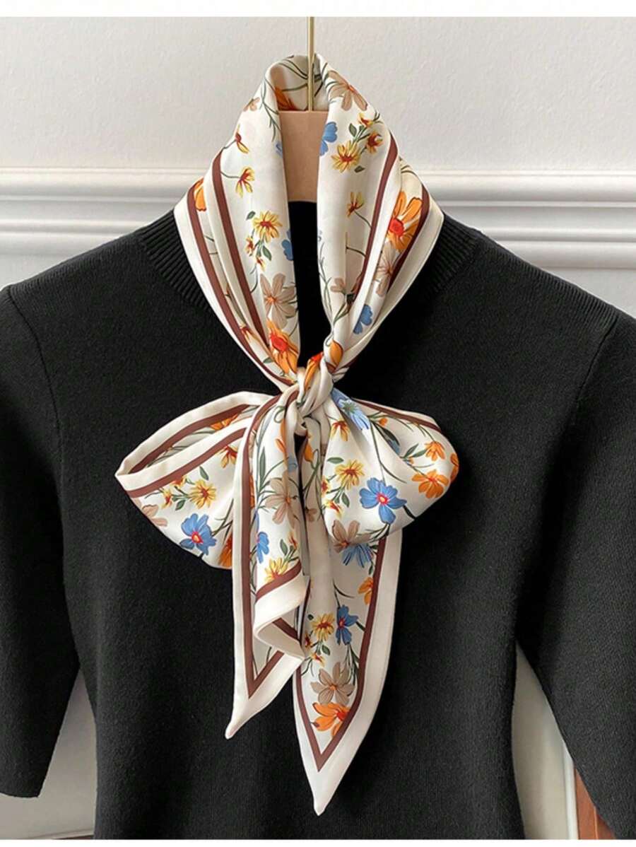 1個女士新款小絲巾，可用作頸巾、頭帶、髮箍、包包裝飾手巾、髮帶、頭帶，是裝扮時尚造型的理想選擇 - 彩色 - 查看 1