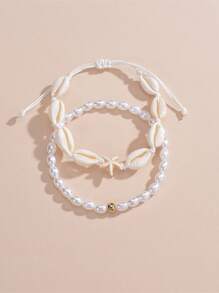 2入組/套貝殼裝飾腳錬 - 黑色 - 查看 3