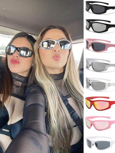 Women's Multiple Colors Pc Frame Wrapped Sporty Y2k Style Fashion Glasses, Suitable For Outdoor Activities, Parties, Driving, Music Festivals Street Shades Beach Accessories Beach Accessories For Women Glasses Shades For Summer Beach Vacation,Outdoor,Travel
