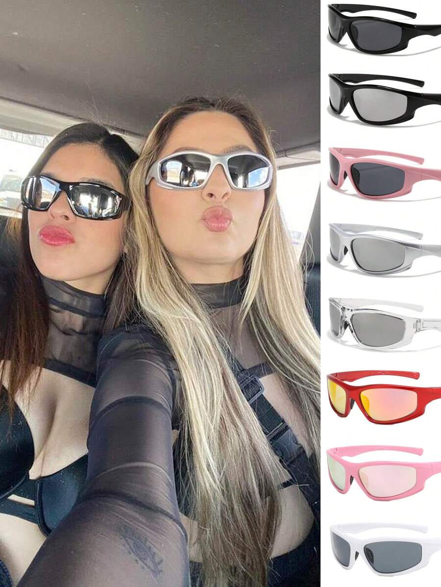Gafas de moda de estilo deportivo Y2K con marco de PC envuelto en múltiples colores, adecuadas para actividades al aire libre, fiestas, conducir, festivales de música, accesorios para sombra de la calle, accesorios de playa para mujeres, para verano, vacaciones en la playa, exterior, viajes - Multicolor - Ver 1