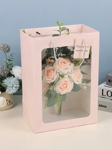 3Pcs Clear Gift Bag With Window,Transparent Bouquet Gift Bags,Gift Bags For Girlfriend Mom,Gift Bags With Handles Suitable For Valentine's Day And Mother's Day, Small Transparent Gift Wrap Bags, Clear Tote Bag, Reusable Shopping Bags With Handle For Merchandise, Retail, Small Business,